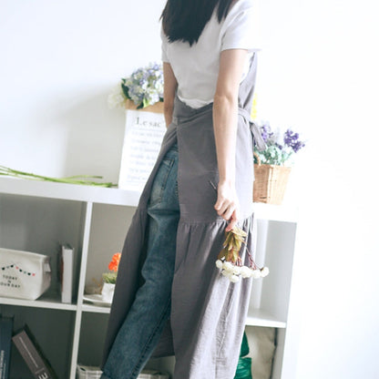 Cotton Linen Fishtail Long Slim Fit Apron Florist Manicure Shop Overalls