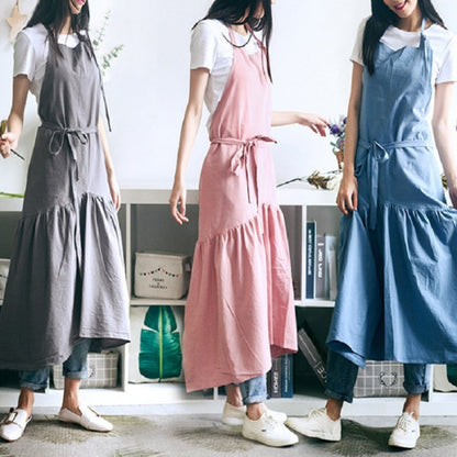 Cotton Linen Fishtail Long Slim Fit Apron Florist Manicure Shop Overalls