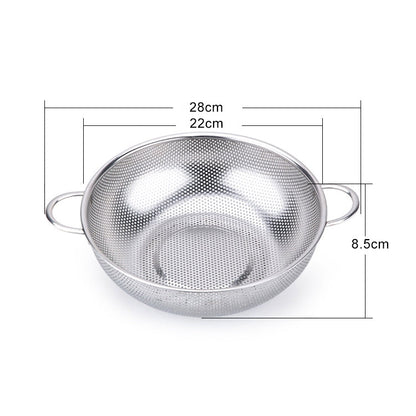 Stainless Steel Round Wash Basket Binaural Wash Rice Basket Drain Basin, 22cm, 25cm, 28cm, 31cm