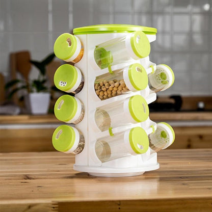 16pcs / Set Seasoning Cans Pepper Salt Cruet Plastic Bottle Kitchen Spice Jar Pepper Shaker Box Spice Rack Set, 16 in 1 Seasoning Cans