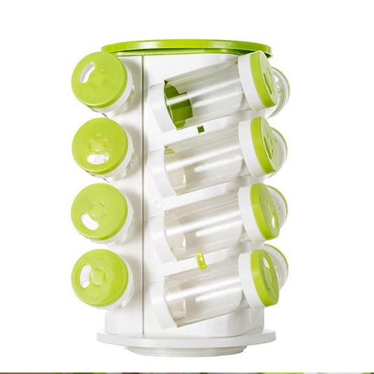 16pcs / Set Seasoning Cans Pepper Salt Cruet Plastic Bottle Kitchen Spice Jar Pepper Shaker Box Spice Rack Set, 16 in 1 Seasoning Cans