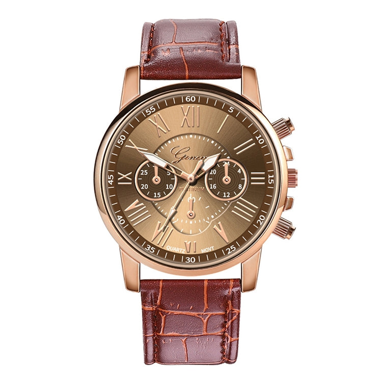 Three-eye Six-needle Belt Quartz Watch for Women / Men, Black, Blue, Brown, White
