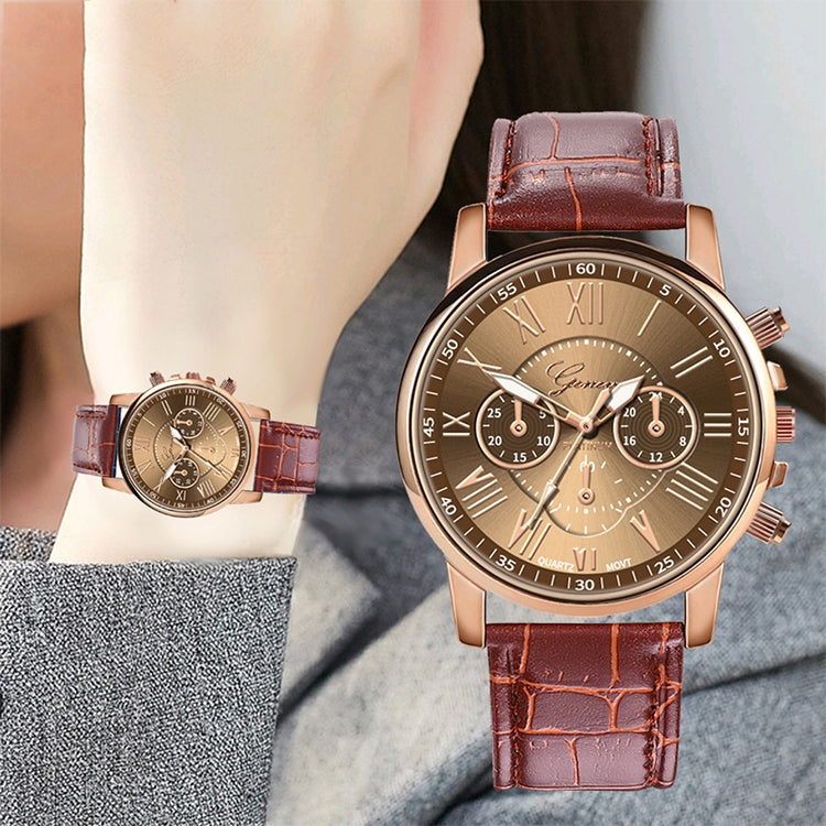 Three-eye Six-needle Belt Quartz Watch for Women / Men, Black, Blue, Brown, White