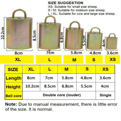 Special Loud Thick Cow Horse Sheep Farm Animals Anti-Lost Loud Bell, S, M, L, XL