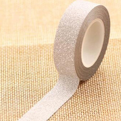 Flash Washi Sticky Paper Tape Label DIY Decorative Tape, Length: 10m, Golden Yellow, Rose Red, Sky Blue, Skin Pink, Orange, Green, Pink, Silver, Royal Blue, Coffee, Black, Floral, Light Gold, Jasper, Dark Blue