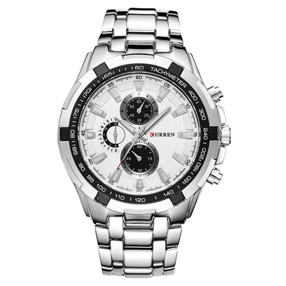 CURREN 8023 Men Stainless Steel Analog Sport Quartz Watch, White case white face, Silver case gold face, Silver case gold ring black face, Black case white face, Black case black face, Black case gold ring white face, Black case gold face              ...