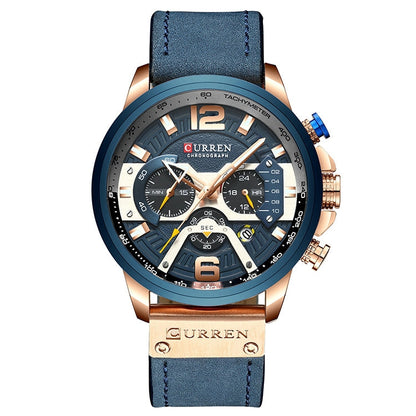 CURREN M8329 Casual Sport Leather Watch for Men, Rose blue, Rose black, Gold black, Black Khaki, White black