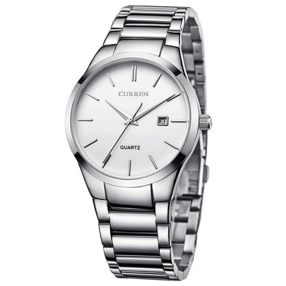 CURREN 8106 Fashion Business Calendar Waterproof Full Steel Quartz Watch, black case black face, white case black face, black case white face, white case white face