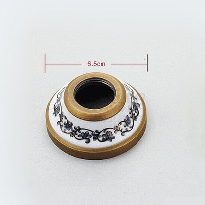 Antique Brass Wall Mounted Bathroom Tub Faucet Dual Ceramics Handles Telephone Style Hand Shower, Blue and White Telephone Shower, Telephone Shower + Fixed Seat, Telephone Shower + Blue and White Fixed Seat