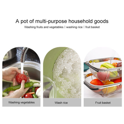Stainless Steel Foldingf Filter Kitchen Tools Drainage Household Retractable Vegetable Fruit Basket, 24x34x11cm, 18x27x11cm