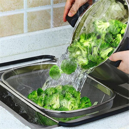 Stainless Steel Foldingf Filter Kitchen Tools Drainage Household Retractable Vegetable Fruit Basket, 24x34x11cm, 18x27x11cm