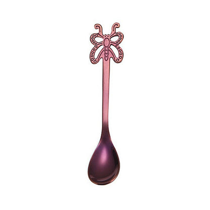 Multicolor Stainless Steel Butterfly Coffee Spoon Fruit Cold Drink Ice Cream Dessert Tea Spoon, Silver, Gold, Rose Gold, Rainbow, Black, Purple