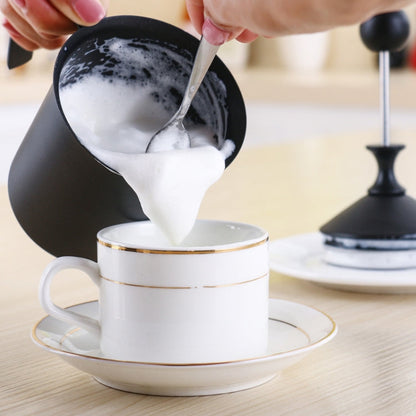 Pump Creamer Stainless Steel Double Mesh Manual Coffee Milk Foam Frothing Pitcher Froth Pump Foamer Cup, 400cc, 800cc