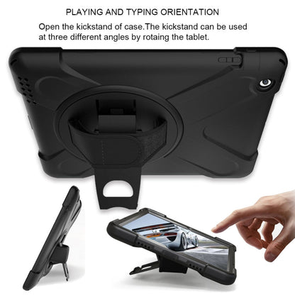 360 Degree Rotation Silicone Protective Cover with Holder and Hand Strap and Long Strap, for iPad 9.7 (2017) & (2018), for iPad Pro 9.7, for iPad 6 / iPad Air 2, for iPad 5 / iPad Air, for iPad Pro Air 3 10.5 （2019）, for iPad Pro 12.9 (2018)           ...