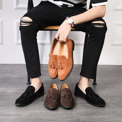 Men Leather Shoes Suede Tassels Slip-on Peas Shoes, 43, 37, 38, 39, 40, 41, 42, 44, 45, 46, 47, 48