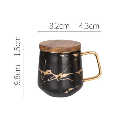 Marble Matte Gold Series Ceramic Tea Cup Coffee Mug With Wooden Lid Or Tray