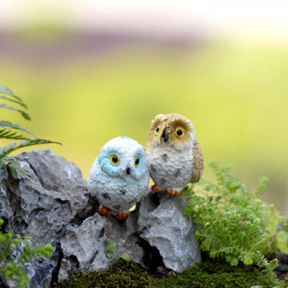2 PCS Moss Micro Landscape Creative Resin Mini Owl Ornament，Random Color Delivery, Micro Landscape Owl