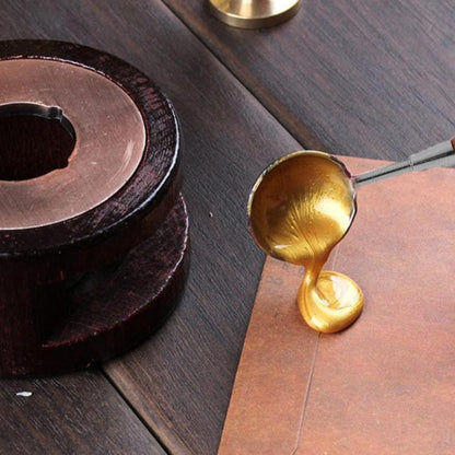 Wooden Handle Brass Seal Wax Spoon Tool Melting Sealing Wax Hand Account Stainless Steel Fire Paint Spoon, Straight Round Wooden Spoon