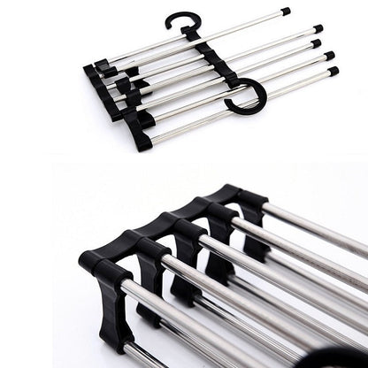 Multifunctional  5 in 1 Telescopic Folding Wardrobe Magic Trousers Rack, 5 in 1 Telescopic Rack