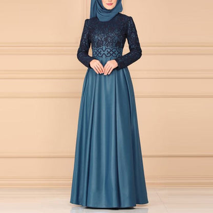 Lace Stitching Retro Large Swing Dress Ethnic Style Long-Sleeved Slim Dress, XXL, XXXXL, XXXXXL, XXXL