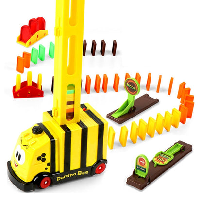Puzzle Domino Car Electric Train With Sound And Light Music Automatic Licensing Electric Car Toy, Transparent, Yellow Bee, White Cow