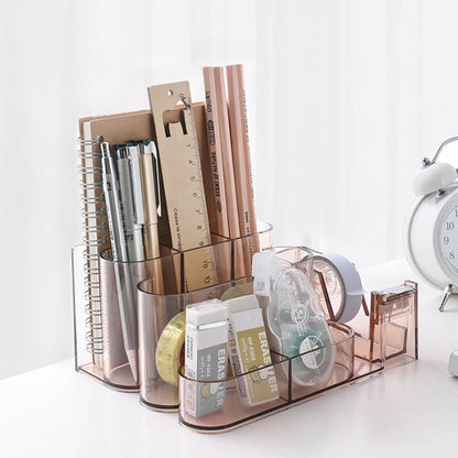 Transparent Acrylic Stationery Storage Box Creative Desk Organizer Plastic Compartment Pen Holder Office Accessories