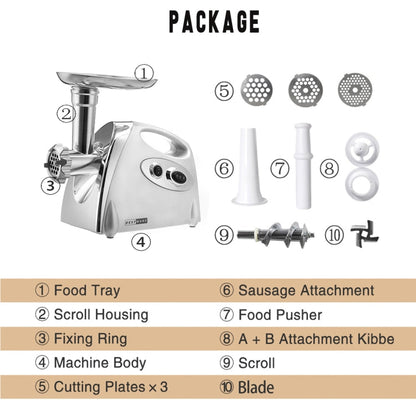 MGB -120A 250W Household Electric Multi-function Stainless Steel Kitchen Sausage Twisting Machine Meat Grinder, MGB -120A Black