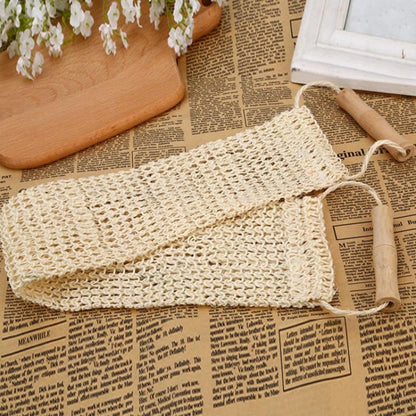 Natural Sisal Long Rubbing Towel with Handle Bath Strip Plant Fiber Bath Wipe, Sisal Long Rubbing Towel
