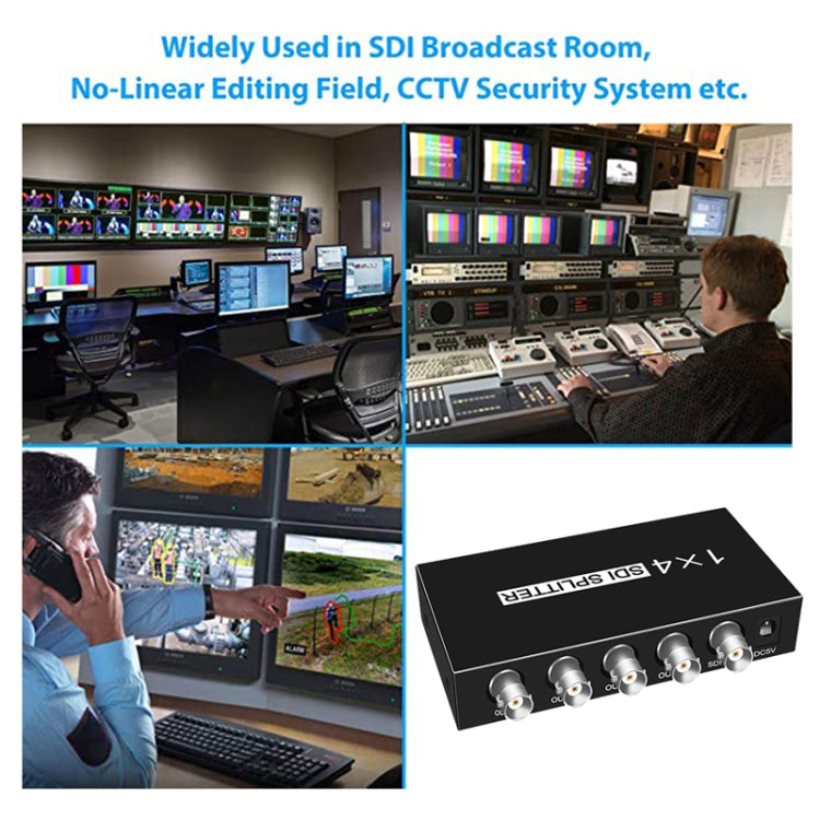 1 In 4 Out SD-SDI / HD-SDI / 3G-SDI Distribution Amplifier Video SDI Splitter, 1 In 4 Out