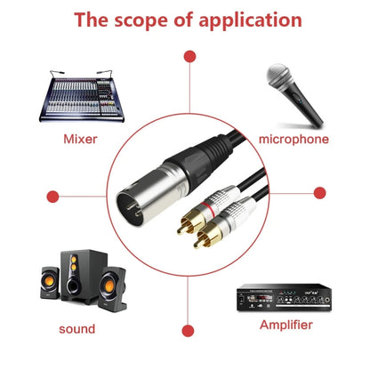 XLR Male To 2RCA Male Plug Stereo Audio Cable, Length:, 0.5m, 1m, 1.5m, 2m, 3m, 5m, 8m, 10m