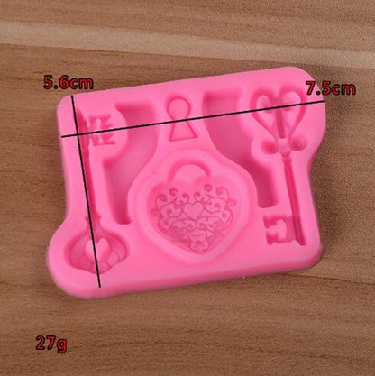 2 PCS Food Love Lock Key Fondant Silicone Mold DIY Baking Cake Decoration Tool, Food Love Lock Key Shape