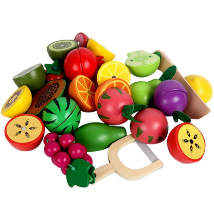 Children Wooden Magnetic Cut fruit and Vegetables Baby Cut Music Play House Kitchen Toys, YLB-12 PCS Fruit Basket