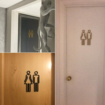 2 PCS Acrylic Toilet Symbol Adhesive Backed Bathroom Toilet Door Sign for Hotel, Toilet Sign(Gold), Toilet Sign(Black), Toilet Sign(Silver)