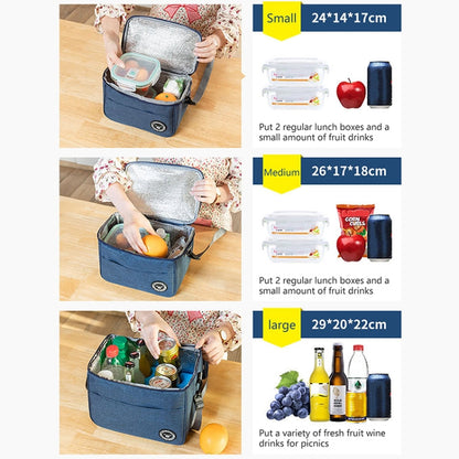 Thermal Lunch Box Bag Durable Waterproof Office Cooler Lunchbox with Strap, S, M, L