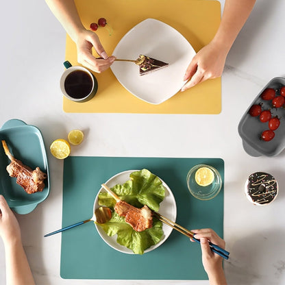 Nordic Style Food Grade Silicone Pad Tableware Environmental Insulation Pad Placemat, Green, Orange, Beige, Sky Blue, Dark Gray