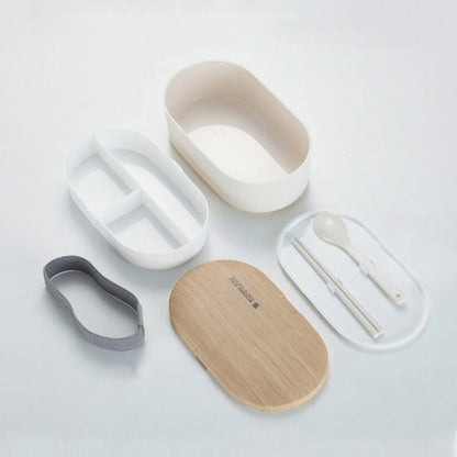 Oval Simple Lunch Box Wooden Sushi Sealed Leak-proof Lunch Box with Cutlery, Single-layer