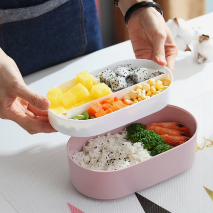 Oval Simple Lunch Box Wooden Sushi Sealed Leak-proof Lunch Box with Cutlery, Single-layer