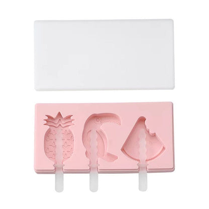 Silicone Cartoon Homemade Handmade DIY Ice Cream Popsicle Mould with Lid, Color Random Delivery, Fruit Woodpecker, Ice Cream, Snowman Hippo Bunny