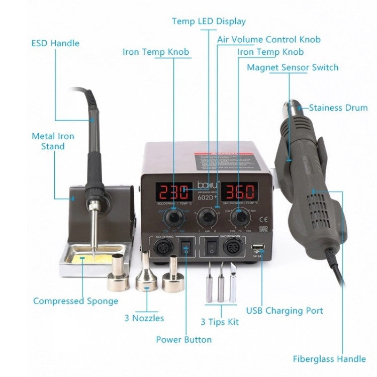 BAKU BA-602D+ Welding Station Set Dual Digital Display Mobile Phone Repair Tin Welding Tool, EU Plug, US Plug