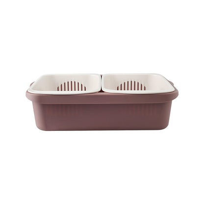 Double-layer Classification Square Drain Basket Kitchen Household Plastic Fruit and Vegetable Basket, Dark Red, Yellow Blue, Grass Green, Light Gray