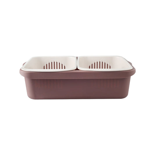 Double-layer Classification Square Drain Basket Kitchen Household Plastic Fruit and Vegetable Basket, Dark Red, Yellow Blue, Grass Green, Light Gray