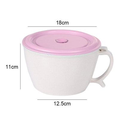 Wheat Fiber Instant Noodle Bowl Creative and Convenient Sealed Lunch Box with Mobile Phone Holder, Pink, Blue, Green