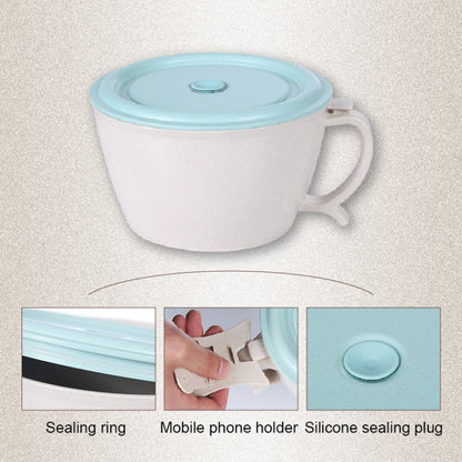 Wheat Fiber Instant Noodle Bowl Creative and Convenient Sealed Lunch Box with Mobile Phone Holder, Pink, Blue, Green
