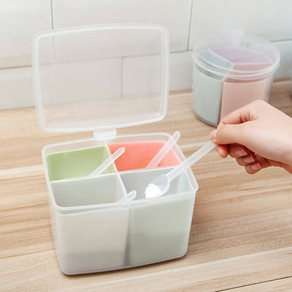 Household Kitchen Split Combined Fresh Box Three Grid Spice Box with Spoon, Round