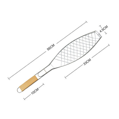 Chrome Plated Wooden Handle Single Fish Barbecue Net Clip Outdoor Grilled Fish Clip Barbecue Tool