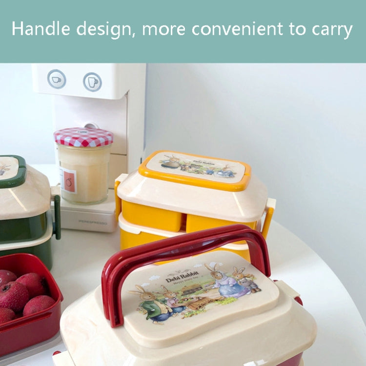 Cute Rabbit Double Layer Plastic Lunch Box Large Capacity Portable Lunch Box, Style:, Small Red, Small Yellow, Large Red, Large Green, Large Yellow