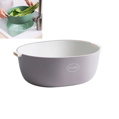 Kitchen Rice Pan Double-dish Vegetable Drain Basket Plastic Fruit Basket, U Shape Light Green, U Shape Dark Red, U Shape Light Gray, O Shape Light Green, O Shape Dark Red