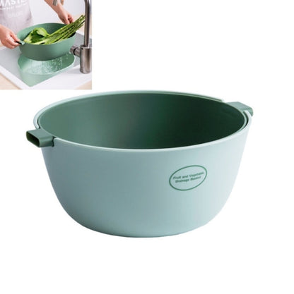 Kitchen Rice Pan Double-dish Vegetable Drain Basket Plastic Fruit Basket, U Shape Light Green, U Shape Dark Red, U Shape Light Gray, O Shape Light Green, O Shape Dark Red