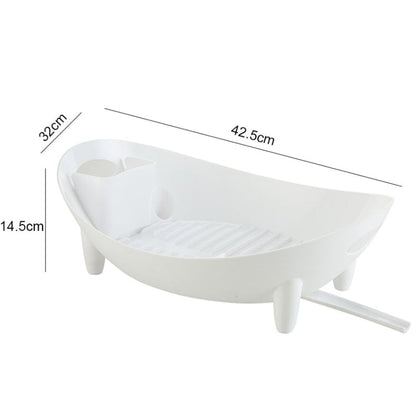 Tableware Storage Drain Dish Rack Multi-function Kitchen Utensil Rack, White, Gray