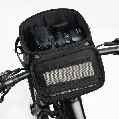 Rhinowalk Bicycle Front Handle Bag Camera Bag Waterproof 7.5 inch Large Touch Screen Navigation Mobile Phone Bag Bicycle Bag, Dark Gray, Carbon Fiber Black Green, Matt Full Black, Matt Black Green